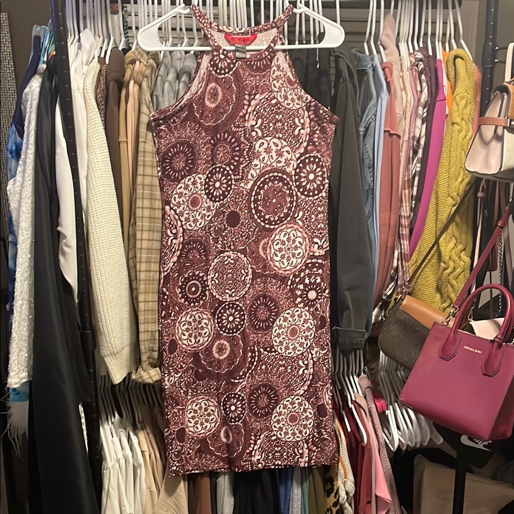 Hot Kiss Brown Boho Mandala Print Halter Bodycon Dress – Size M